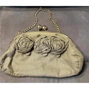 Vintage Olive Green Bag With Large Floral Design Chain Strap 2lux